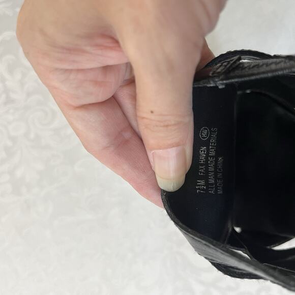 Aerosoles 7.5 Fax Haven Black Leather Casual Heeled Open Toe Sandals 3" - Picture 7 of 7